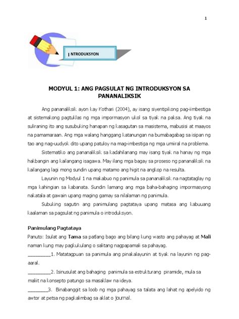 MODYUL 1: ANG PAGSULAT NG INTRODUKSYON .